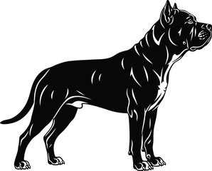 Fototapeta premium Blackandwhite illustration of a muscular dog standing proudly
