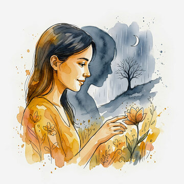 Bipolar Disorder and Mental Health Watercolor Illustration