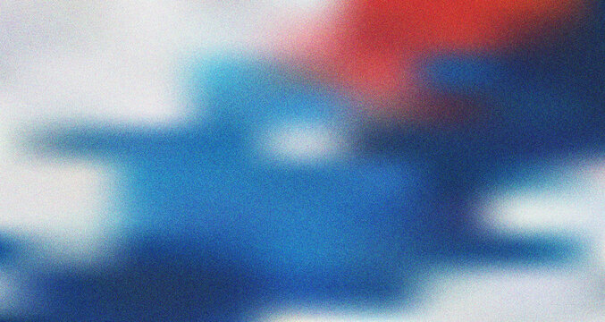 Dynamic blend of bold blue, serene white, and vibrant red in an abstract grainy composition