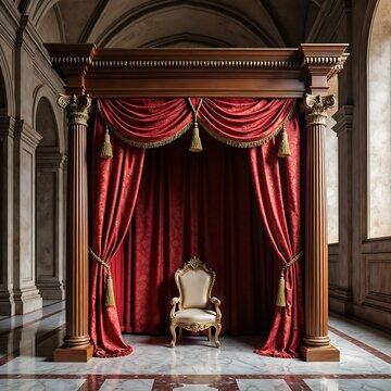 Majestic Baldaquin Hall with Crimson Drapery