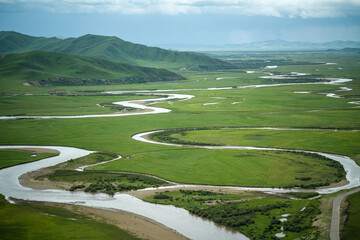 Telephoto Tele-Lens Abstract of Manzetang Wetland: Meandering Braided Rivers in Zoige Grassland © why2husky