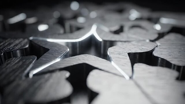 Abstract Star Puzzle Interlocking Texture Background - This is a close-up, abstract shot of interlocking metallic star-shaped puzzle pieces.