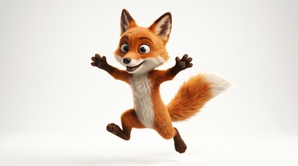Fototapeta premium Cartoon Fox Character Jumping with Joyful Expression