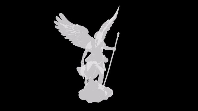 Archangel michael silhouette with wings and spear representing divine warrior