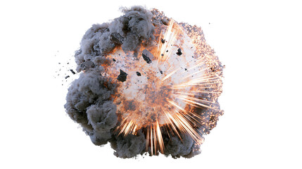Intense fiery explosion with dark smoke and debris, isolated on transparent background © Martina