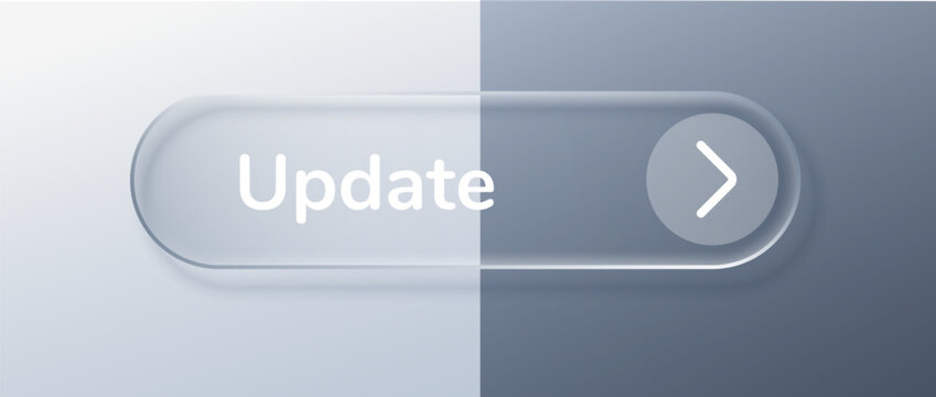 Glass update box for button ui liquid and 3d circle rectangle. Text effect frame for shape badge icon and element white ux. Glass transparent vector for button cool light and ui tech menu.