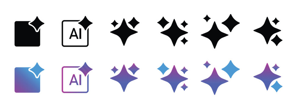 Generative ai sparkle icon set for adobe illustrator, vector collection of clean star symbols. vector illustration