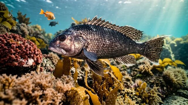 black sea bass in atlantic ocean near cape cod usa underwater close up video