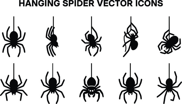 Hanging Spider Silhouette Icon Sheet.