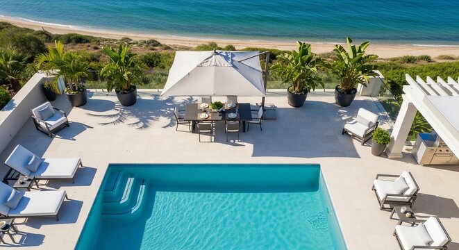 Luxury poolside patio relaxation