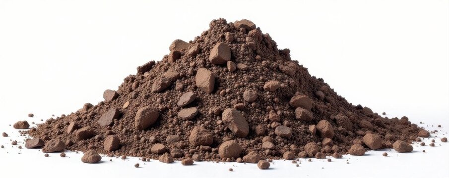Lateritic soil pile, isolated on white Clipping path included , dirt, studio shot