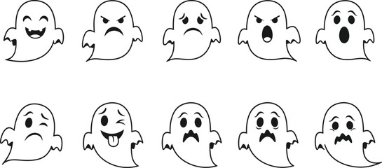 Fototapeta premium Halloween ghost emojis in various emotions