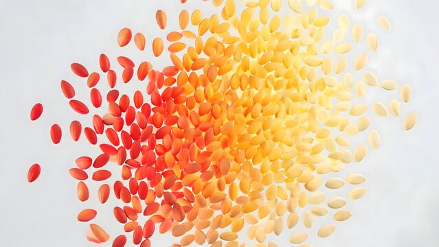 Colorful seedlike objects on white background