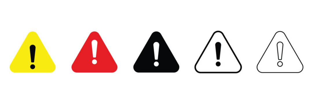 Diverse set of warning triangle icons for attention and caution symbol