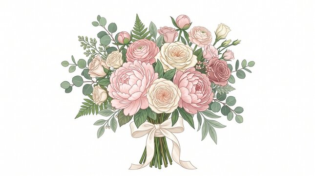 Beautiful floral bouquet with pink and cream roses
