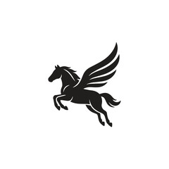 Fototapeta premium Minimalist pegasus horse icon with wings in flight mythical silhouette