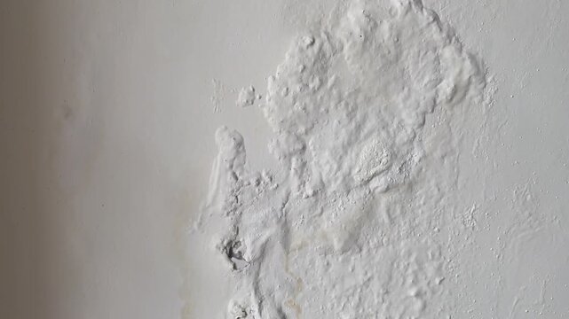 Severe water damage and blistering paint on a home interior wall with moisture