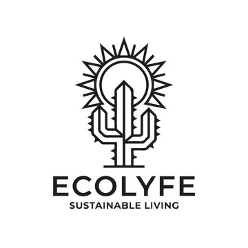 Ecolyfe cactus and sun logo for sustainable living with sustainable, environment
