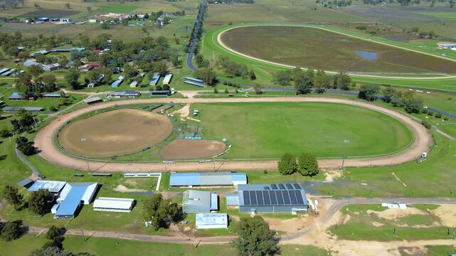 An aerial view of the showgrounds in Inverell, New South Wales, Australia