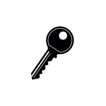 Black and white metal house key.
