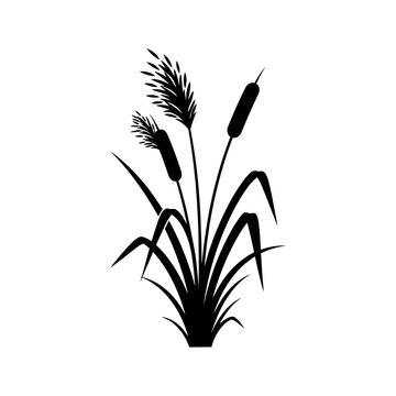 Black silhouette of cattail plant.