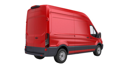 Red cargo van with dark gray accents, isolated on transparent background © Timo