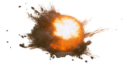 Fiery explosion with dark debris cloud, isolated on transparent background © Timo