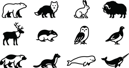 Set of Arctic animal silhouettes and icons. © jojo