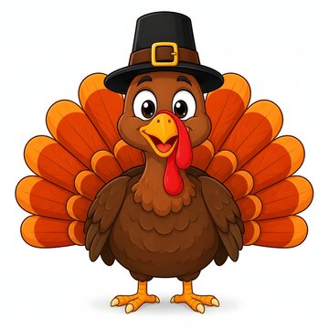 Cartoon turkey in pilgrim hat for thanksgiving day celebrations