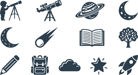 Set of education and space themed vector icons. © jojo
