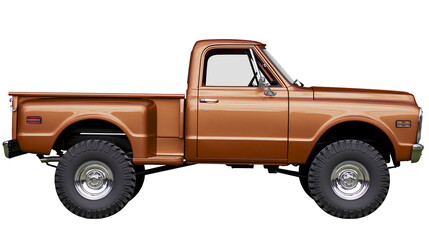 Classic copper pickup truck with large tires, isolated on transparent background © Timo