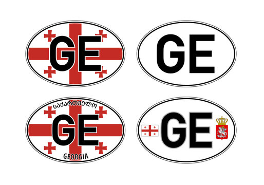 Georgia oval international vehicle registration code license plate car sticker, vector illustration