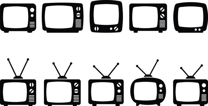 Retro TV, vintage television, old TV sets, black and white icons, media symbols