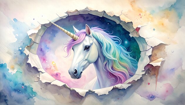 Majestic Unicorn Emerging Through Celestial Barrier