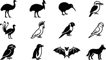 Set of Australian animal and bird silhouettes collection. © Inova