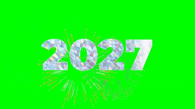 Diamond Crystal 2027 Text Reveal with Multi-Colored Fireworks on Chroma Key Green Screen