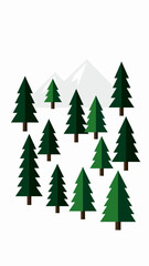 Obraz premium A vibrant vector illustration depicting a peaceful forest scene with towering mountains, perfectly isolated on a crisp white background with distinct clean lines
