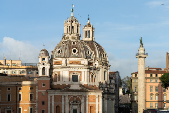 Santa Maria di Loreto church and Trajan's Column, Rome, Italy