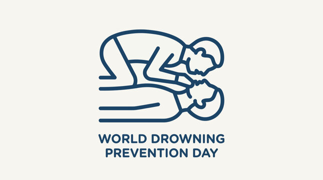 CPR Rescue Breathing Technique Demonstration - Line Icon Design for World Drowning Prevention Day