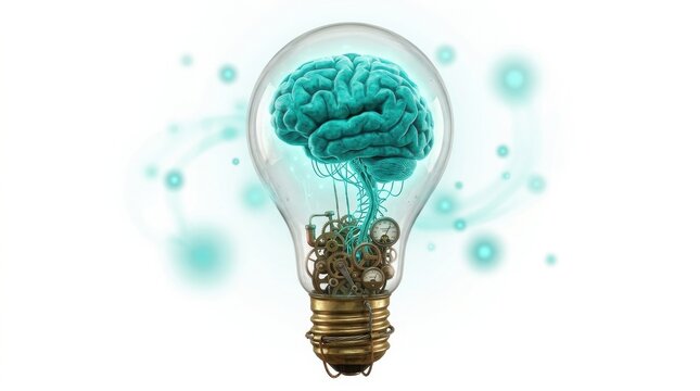 Innovative idea light bulb with brain and gears