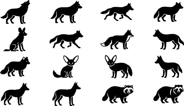 Collection of various wild canine and small mammal silhouettes.
