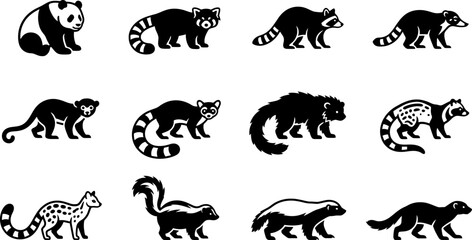 Set of Various Wild Mammals and Forest Animals Silhouettes. © Hyiu