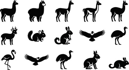 Obraz premium Collection of South American wildlife animal silhouettes vector set.