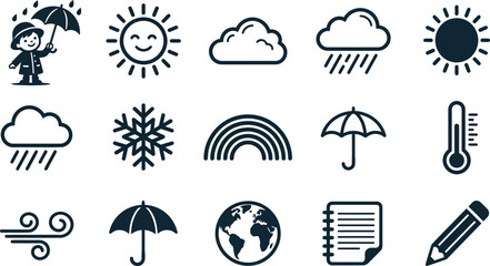 Obraz premium Set of weather icons and climate related graphic elements.