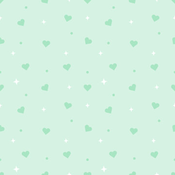 Cute Kawaii Pastel Tonal Mint Green Heart Seamless Pattern
