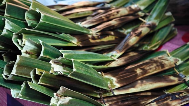 Nipa palm dessert. Sticky rice flour, palm sugar and shredded coconut meat.