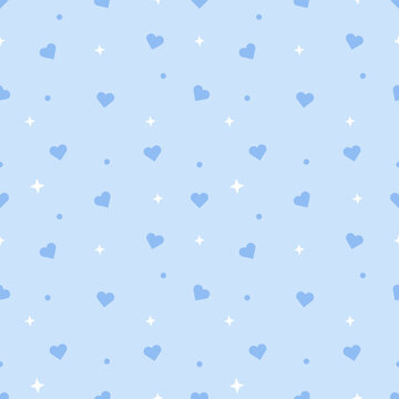 Cute Kawaii Pastel Tonal Sky Blue Heart Seamless Pattern