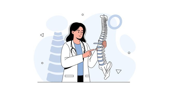 Doctor Explaining Spinal Anatomy with Vertebrae Model Vector Illustration