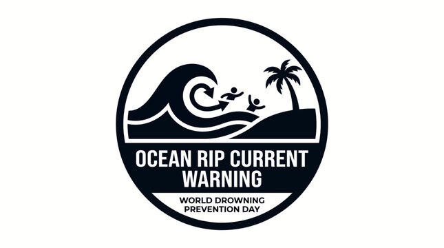 Ocean Rip Current Warning at the Beach - Silhouette Icon for World Drowning Prevention Day