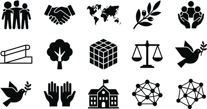 Collection of various social and abstract black vector icons.